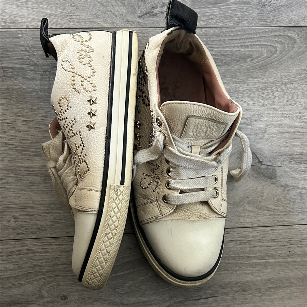 RED VALENTINO Cream High-Top Sneakers with Star Accents Sz 38